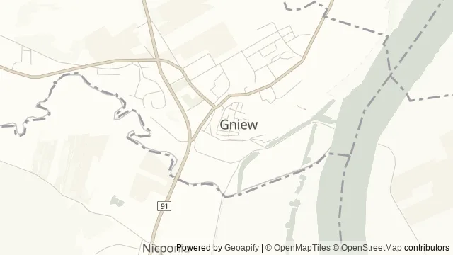 Mapa okolicy: Kościół św. Mikołaja w Gniewie — Gniew, Dolna Wisła i Powiśle. Podgląd obejmuje około 3,6 km w poziomie.