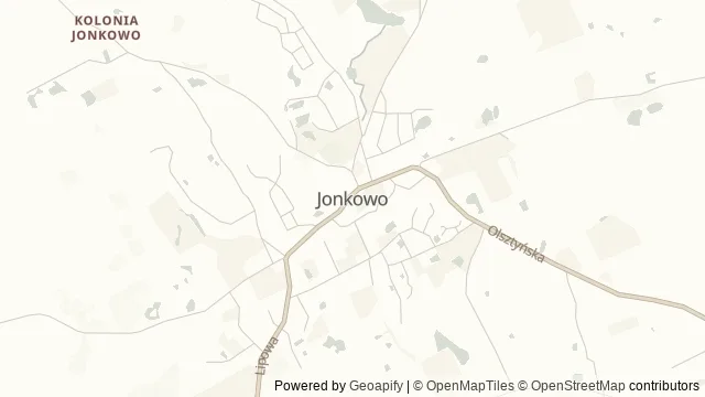 Mapa okolicy: Kościół w Jonkowie — Jonkowo, Olsztyn. Podgląd obejmuje około 3,6 km w poziomie.