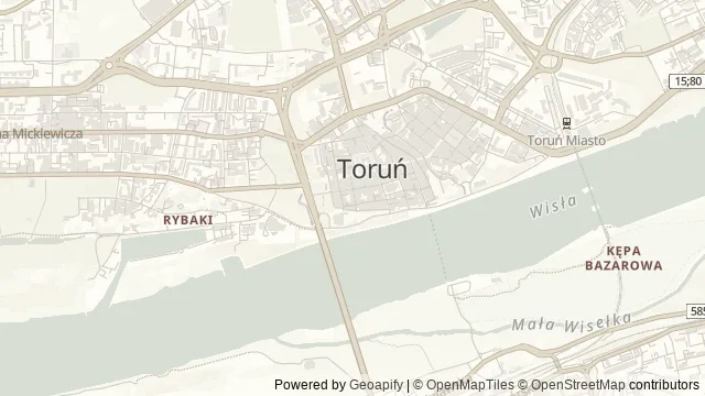 Mapa okolicy: Krzywa Wieża — Toruń. Podgląd obejmuje około 3,6 km w poziomie.