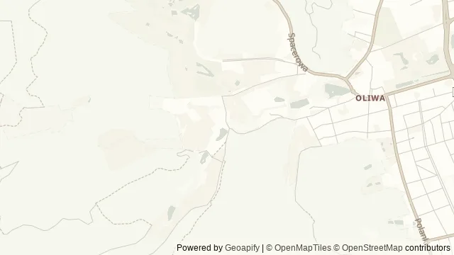 Mapa okolicy: Kuźnia Wodna w Oliwie — Gdańsk. Podgląd obejmuje około 3,6 km w poziomie.