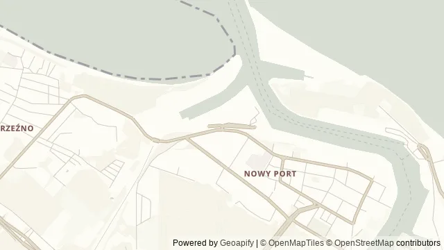 Mapa okolicy: Latarnia Morska w Nowym Porcie — Gdańsk. Podgląd obejmuje około 3,6 km w poziomie.