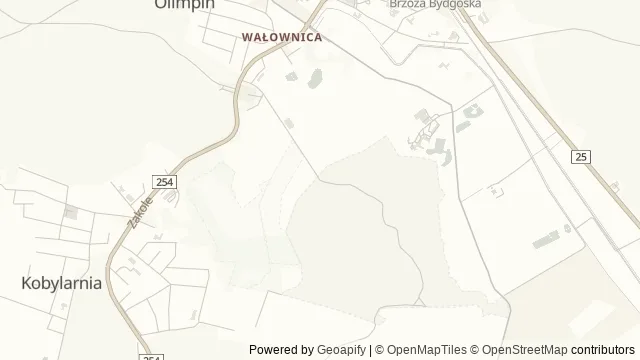 Mapa okolicy: Leśna ścieżka dydaktyczna w Rezerwacie Przyrody „Dziki Ostrów” — Brzoza, Bydgoszcz. Podgląd obejmuje około 3,6 km w poziomie.