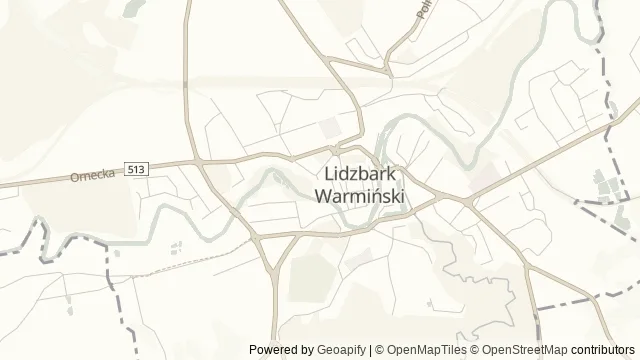 Mapa okolicy: Lidzbark Warmiński — Wysoka Brama i miasto — Lidzbark Warmiński, Warmia. Podgląd obejmuje około 3,6 km w poziomie.