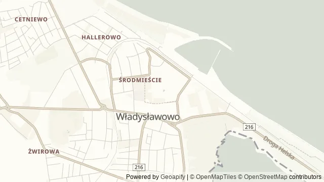 Mapa okolicy: Lunapark Sowiński — Władysławowo, Półwysep Helski i Ziemia Pucka. Podgląd obejmuje około 3,6 km w poziomie.