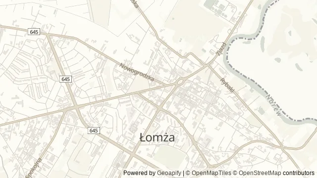 Mapa okolicy: Miejski Dom Kultury – Dom Środowisk Twórczych w Łomży — Łomża. Podgląd obejmuje około 3,6 km w poziomie.