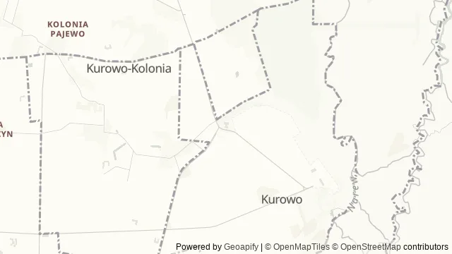 Mapa okolicy: Młynarzówka w Kurowie — Ośrodek Edukacji Przyrodniczej Narwiańskiego Parku Narodowego — Kurowo, Białystok. Podgląd obejmuje około 3,6 km w poziomie.