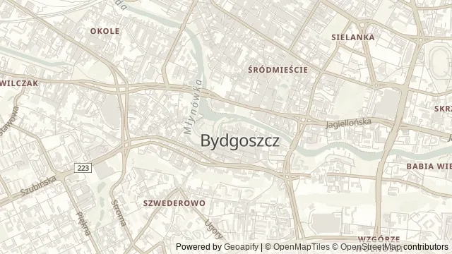 Mapa okolicy: Centrum Nauki i Kultury Młyny Rothera — Bydgoszcz. Podgląd obejmuje około 3,6 km w poziomie.