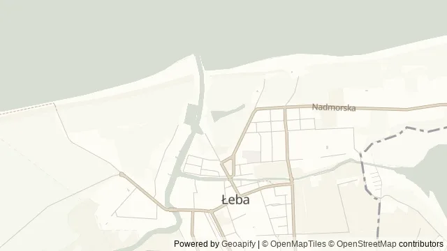 Mapa okolicy: Molo i plaża w Łebie — Łeba, Wybrzeże Słowińskie. Podgląd obejmuje około 3,6 km w poziomie.