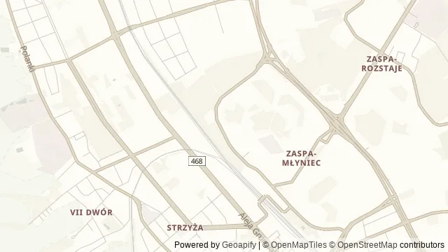 Mapa okolicy: Murale na Zaspie — Gdańsk. Podgląd obejmuje około 3,6 km w poziomie.
