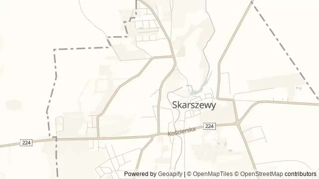 Mapa okolicy: Mury miejskie w Skarszewach — Skarszewy, Kociewie. Podgląd obejmuje około 3,6 km w poziomie.