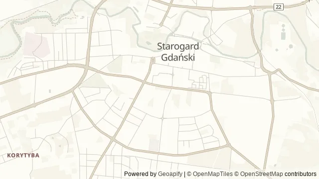 Mapa okolicy: Mury obronne w Starogardzie Gdańskim — Starogard Gdański, Kociewie. Podgląd obejmuje około 3,6 km w poziomie.