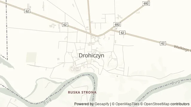 Mapa okolicy: Muzeum Diecezjalne im. Jana Pawła II w Drohiczynie — Drohiczyn, Podlasie Nadbużańskie. Podgląd obejmuje około 3,6 km w poziomie.