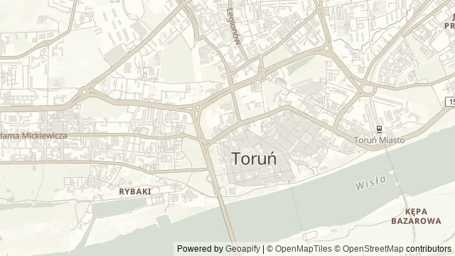 Mapa okolicy: Muzeum Etnograficzne im. Marii Znamierowskiej-Prüfferowej w Toruniu — Toruń. Podgląd obejmuje około 3,6 km w poziomie.