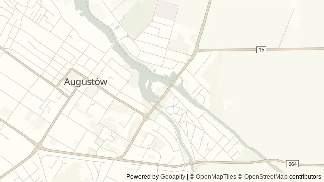 Mapa okolicy: Muzeum Ziemi Augustowskiej — Dział Historii Kanału Augustowskiego — Augustów. Podgląd obejmuje około 3,6 km w poziomie.