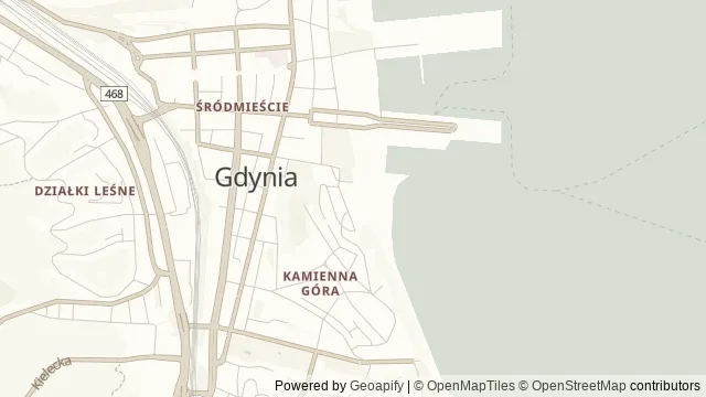 Mapa okolicy: Muzeum Marynarki Wojennej w Gdyni — Gdynia. Podgląd obejmuje około 3,6 km w poziomie.