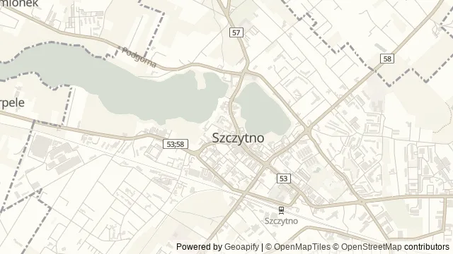 Mapa okolicy: Muzeum Mazurskie w Szczytnie — Szczytno, Mazury. Podgląd obejmuje około 3,6 km w poziomie.