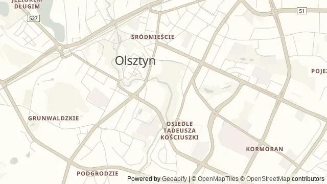 Mapa okolicy: Muzeum Nowoczesności w Olsztynie — Olsztyn. Podgląd obejmuje około 3,6 km w poziomie.