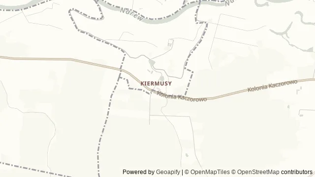 Mapa okolicy: Muzeum Oręża Polskiego im. Jerzego Hoffmana w Jantarowym Kasztelu (Kiermusy Dworek nad Łąkami) — Kiermusy, Biebrza. Podgląd obejmuje około 3,6 km w poziomie.