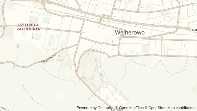 Mapa okolicy: Muzeum Piśmiennictwa i Muzyki Kaszubsko-Pomorskiej w Wejherowie — Wejherowo, Kaszuby. Podgląd obejmuje około 3,6 km w poziomie.