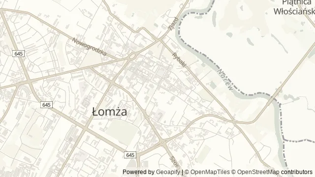 Mapa okolicy: Muzeum Północno-Mazowieckie w Łomży — Łomża. Podgląd obejmuje około 3,6 km w poziomie.