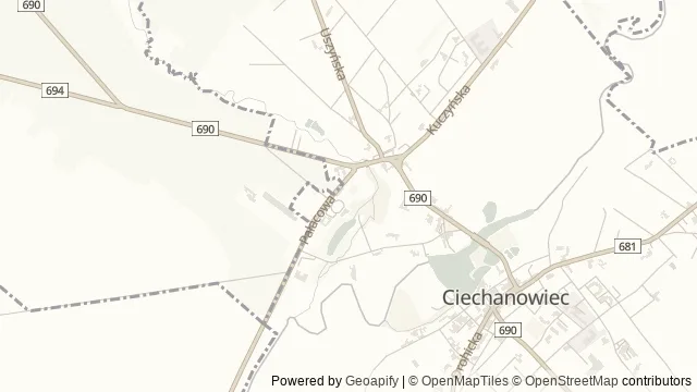 Mapa okolicy: Muzeum Rolnictwa im. ks. Krzysztofa Kluka w Ciechanowcu — Ciechanowiec, Podlasie Nadbużańskie. Podgląd obejmuje około 3,6 km w poziomie.