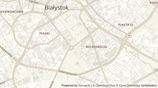 Mapa okolicy: Muzeum Rzeźby Alfonsa Karnego — Białystok. Podgląd obejmuje około 3,6 km w poziomie.