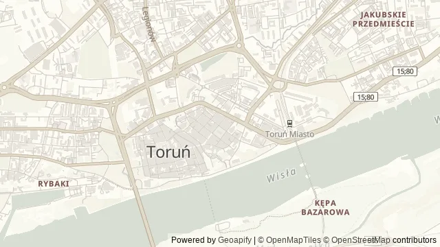 Mapa okolicy: Muzeum Toruńskiego Piernika — Toruń. Podgląd obejmuje około 3,6 km w poziomie.