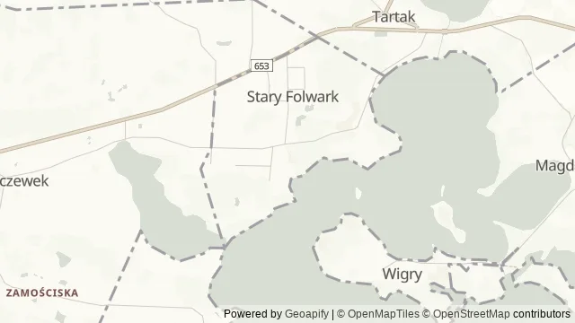 Mapa okolicy: Muzeum Wigier im. Alfreda Lityńskiego — Stary Folwark, Suwalszczyzna. Podgląd obejmuje około 3,6 km w poziomie.