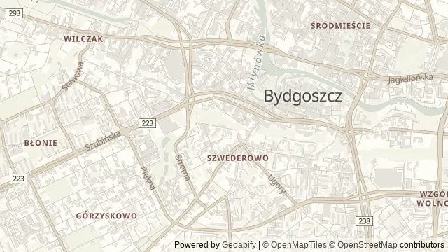 Mapa okolicy: Muzeum Wodociągów – Wieża Ciśnień — Bydgoszcz. Podgląd obejmuje około 3,6 km w poziomie.