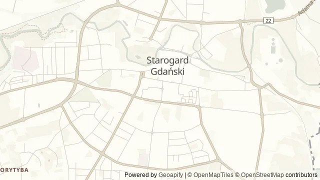 Mapa okolicy: Muzeum Ziemi Kociewskiej — Starogard Gdański, Kociewie. Podgląd obejmuje około 3,6 km w poziomie.