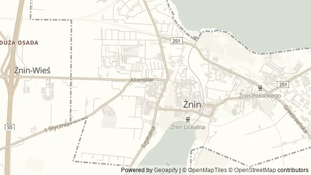 Mapa okolicy: Muzeum Ziemi Pałuckiej w Żninie — Żnin, Kujawy i Pałuki. Podgląd obejmuje około 3,6 km w poziomie.
