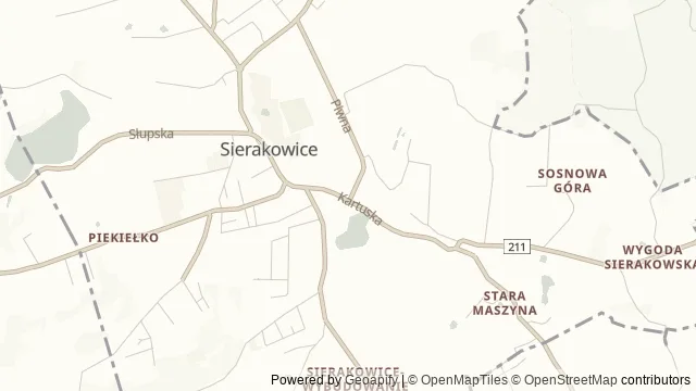Mapa okolicy: Muzeum Ziemi Sierakowickiej — Sierakowice, Kaszuby. Podgląd obejmuje około 3,6 km w poziomie.