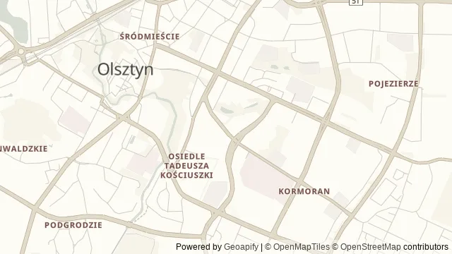 Mapa okolicy: Obserwatorium Astronomiczne w Olsztynie — Olsztyn. Podgląd obejmuje około 3,6 km w poziomie.