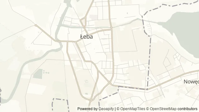 Mapa okolicy: Oceanarium — Łeba, Wybrzeże Słowińskie. Podgląd obejmuje około 3,6 km w poziomie.