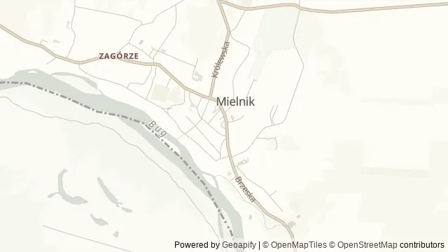 Mapa okolicy: Ośrodek Dziejów Ziemi Mielnickiej — Muzeum w Mielniku — Mielnik, Podlasie Nadbużańskie. Podgląd obejmuje około 3,6 km w poziomie.