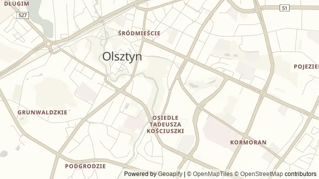 Mapa okolicy: Park Centralny w Olsztynie — Olsztyn. Podgląd obejmuje około 3,6 km w poziomie.