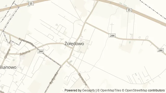 Mapa okolicy: Park Edukacji Przyrodniczo-Leśnej im. Św. Huberta w Żołędowie — Żołędowo, Bydgoszcz. Podgląd obejmuje około 3,6 km w poziomie.