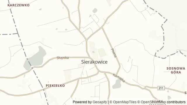 Mapa okolicy: Park Kulturowy Ośmiu Błogosławieństw z Ołtarzem Papieskim — Sierakowice, Kaszuby. Podgląd obejmuje około 3,6 km w poziomie.