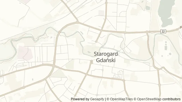 Mapa okolicy: Park Miejski w Starogardzie Gdańskim — Starogard Gdański, Kociewie. Podgląd obejmuje około 3,6 km w poziomie.