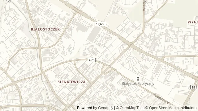 Mapa okolicy: Park Militarny na Węglowej — Białystok. Podgląd obejmuje około 3,6 km w poziomie.