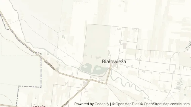 Mapa okolicy: Park Pałacowy w Białowieży — Białowieża, Puszcza Białowieska. Podgląd obejmuje około 3,6 km w poziomie.