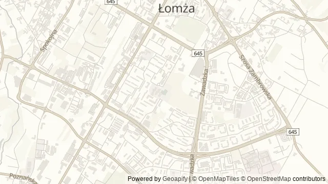 Mapa okolicy: Park Wodny MOSiR w Łomży — Łomża. Podgląd obejmuje około 3,6 km w poziomie.