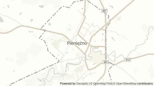 Mapa okolicy: Pieniężno — miasto kapituły warmińskiej — Pieniężno, Warmia. Podgląd obejmuje około 3,6 km w poziomie.