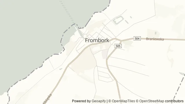 Mapa okolicy: Planetarium w Wieży Radziejowskiego — Frombork, Warmia. Podgląd obejmuje około 3,6 km w poziomie.