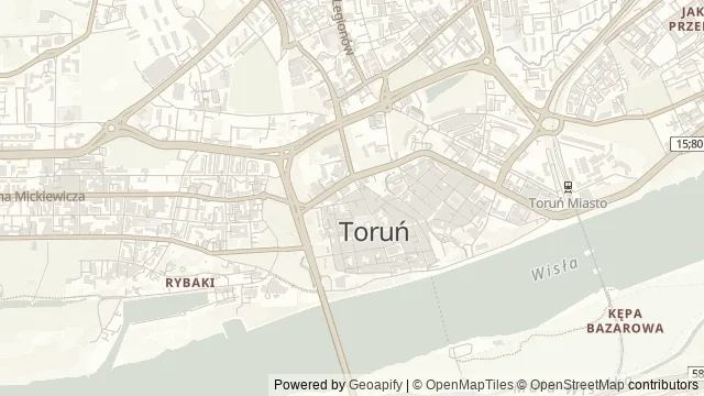 Mapa okolicy: Centrum Popularyzacji Kosmosu „Planetarium – Toruń” — Toruń. Podgląd obejmuje około 3,6 km w poziomie.