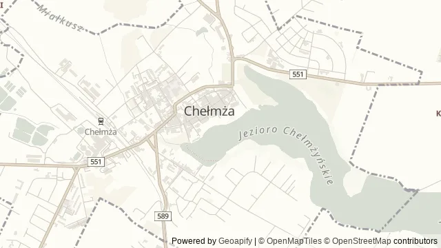 Mapa okolicy: Plaża Miejska w Chełmży — Chełmża, Toruń. Podgląd obejmuje około 3,6 km w poziomie.