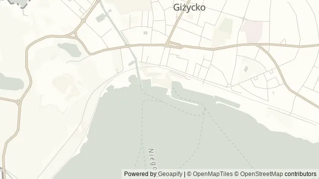 Mapa okolicy: Plaża Miejska w Giżycku (ul. Nadbrzeżna) — Giżycko, Mazury. Podgląd obejmuje około 3,6 km w poziomie.