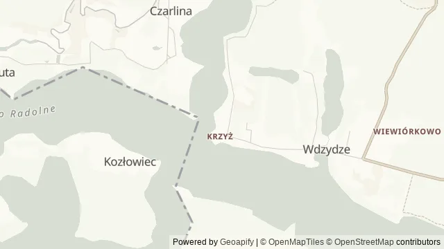 Mapa okolicy: Plaża i Stanica Wodna PTTK we Wdzydzach Kiszewskich — Wdzydze Kiszewskie, Bory Tucholskie. Podgląd obejmuje około 3,6 km w poziomie.