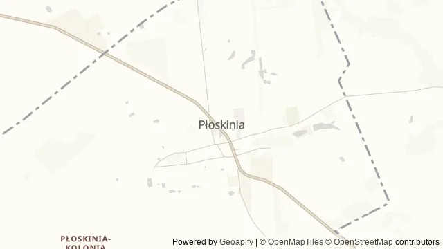 Mapa okolicy: Płoskinia — kościół i wieś kapituły — Płoskinia, Warmia. Podgląd obejmuje około 3,6 km w poziomie.