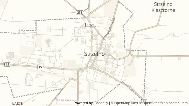 Mapa okolicy: Ponorbertański zespół klasztorny w Strzelnie — Strzelno, Kujawy i Pałuki. Podgląd obejmuje około 3,6 km w poziomie.